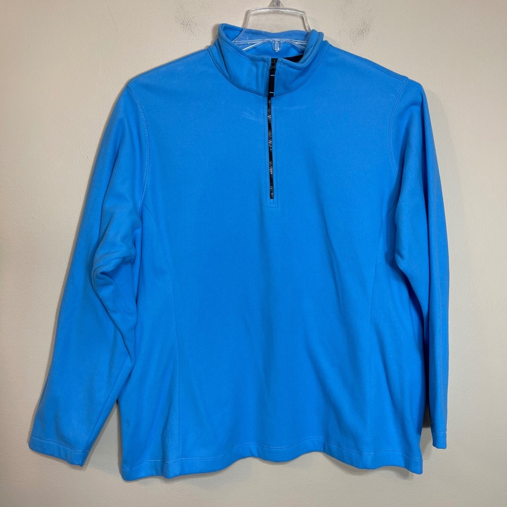 Lands End Womens 1X Blue ThermaCheck 100 Fleece Quarter Zip Pullover Sweater